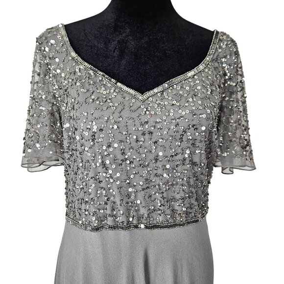 JKara Womens Beaded Flutter Sleeve Maxi Gown Gray Size 8 Elegant Evening Dress - Picture 5 of 9